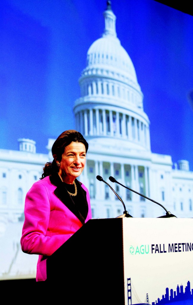 Former U.S. senator Olympia Snowe discussed dysfunction within the 113th Congress during her presidential forum presentation at the AGU Fall Meeting. Credit: Gary Wagner. 