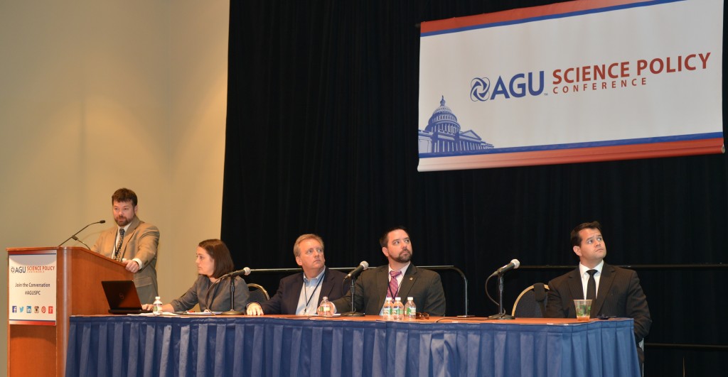 Peter Marquez (far right) from Planetary Resources, Inc., spoke about extracting water and rare minerals from asteroids during a panel discussion on extreme mining at the AGU's Science Policy Conference June 18.  Credit: AGU